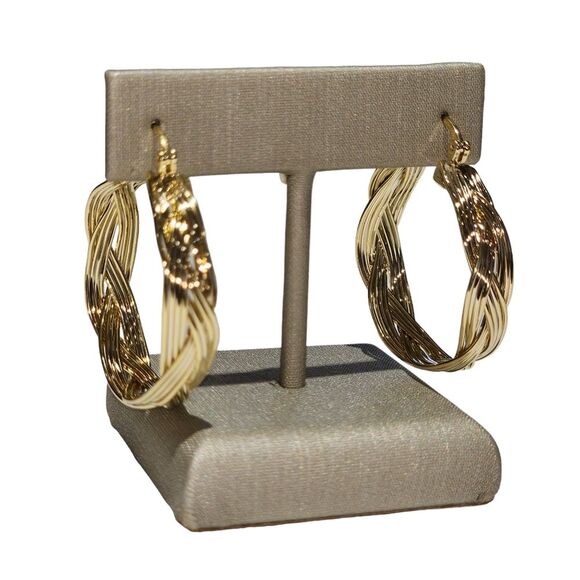Gold Plated Hoop Earrings Woven Twisted Hoop Earrings 1.2in Diameter - Picture 11 of 12